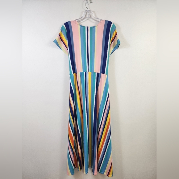Eloquii Women's Vibrant Multicolor Striped Maxi Dress Front Wrap Tie, sz 14 - Picture 4 of 14